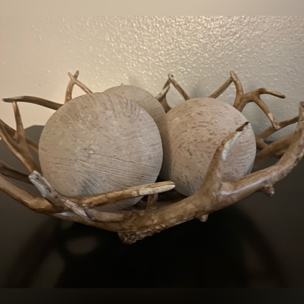 Rustic Antler Decorative Bowl Set Faux Antler Centerpiece Farmhouse Cabin Decor - Picture 3 of 8